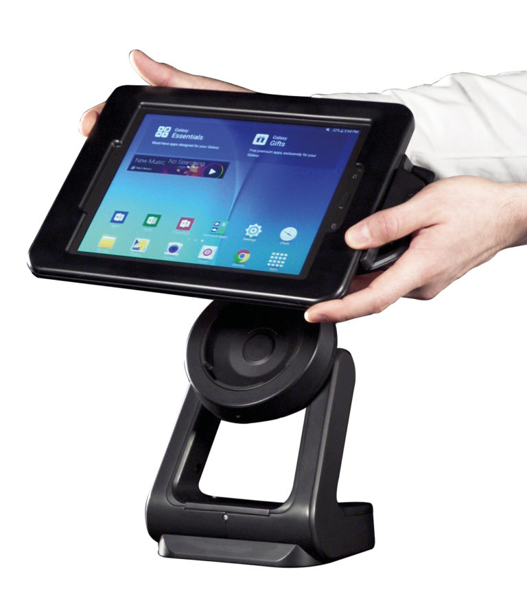 Support tablette numérique sur pied pour magasin